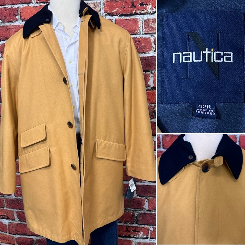 NAUTICA COMMUTER COAT SIZE 42 VINTAGE 90s GOLD JACKET REMOVABLE LINER OVERCOAT